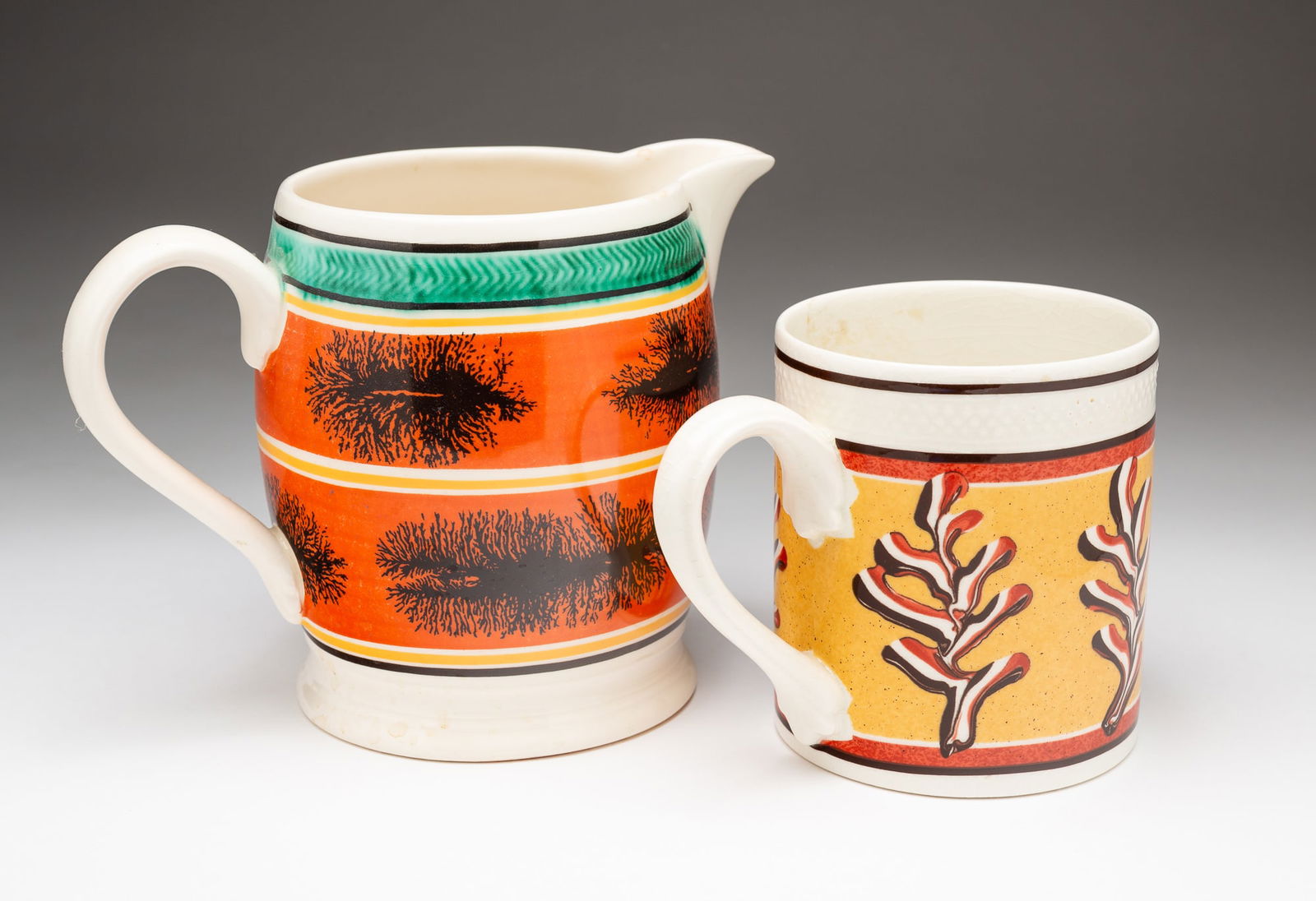 TWO MOCHAWARE DECORATED ITEMS. (1 of 3)