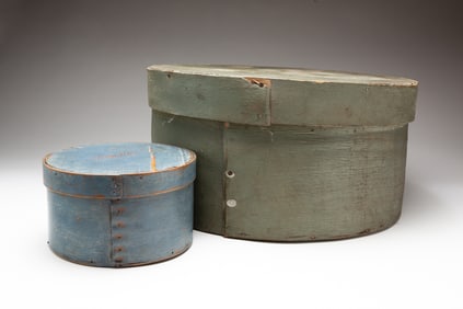 TWO PAINTED PANTRY BOXES.