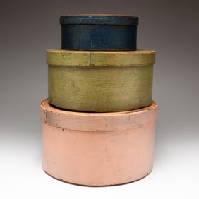 THREE PAINTED PANTRY BOXES.