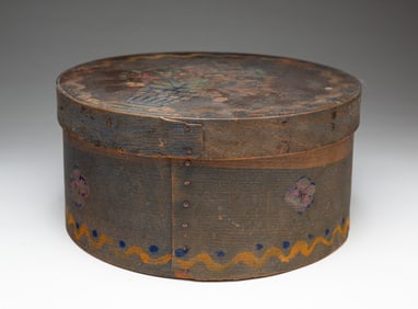 PAINT DECORATED BENTWOOD PANTRY BOX.