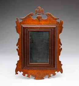 MINIATURE CHIPPENDALE STYLE SCROLL MIRROR.