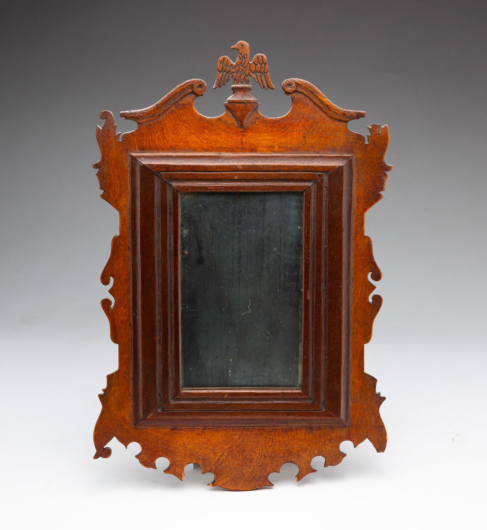MINIATURE CHIPPENDALE STYLE SCROLL MIRROR. (1 of 3)