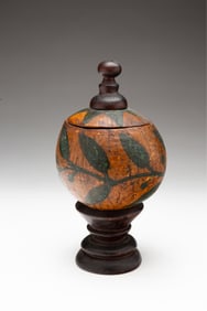 PAINT DECORATED HINGED LIDDED JAR.