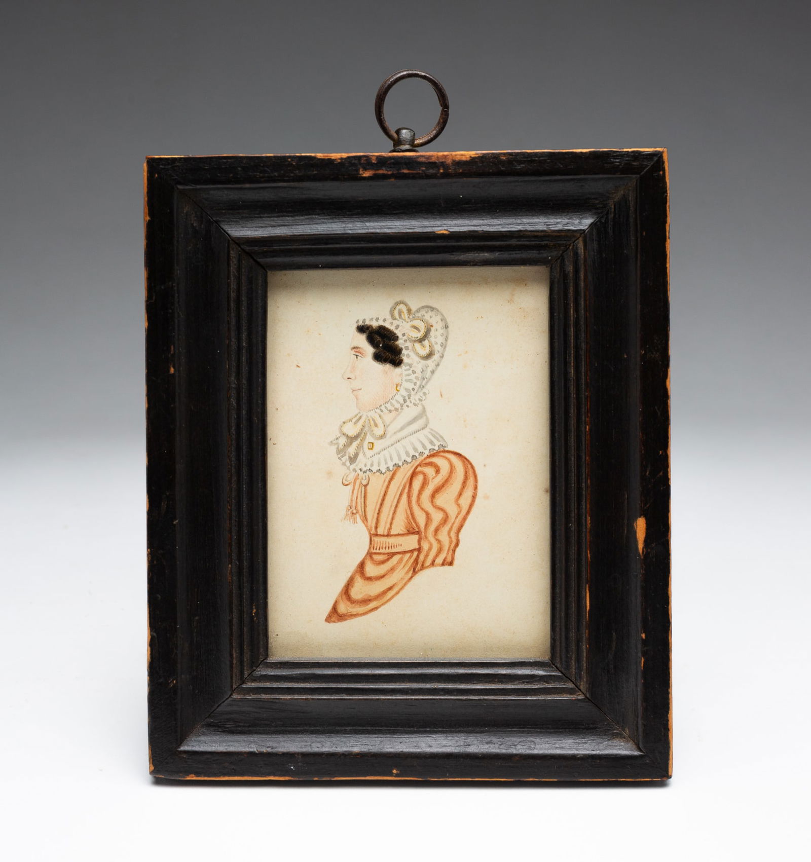 MINIATURE WATERCOLOR PORTRAIT OF A LADY, SIGNED "I. TADDIE" (sp), CIRCLE OF RUFUS PORTER (1 of 6)