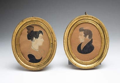 PAIR OF MINIATURE WATERCOLOR PORTRAITS OF HUSBAND AND WIFE.