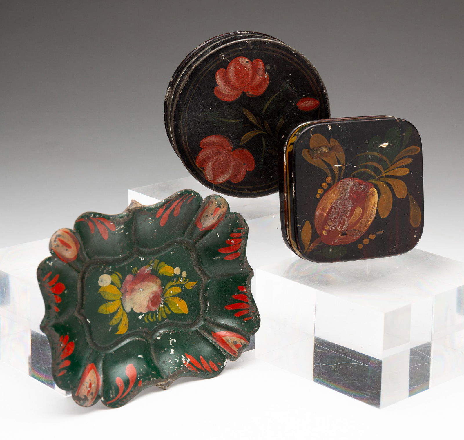 TWO TOLE BOXES AND A TRAY. (1 of 3)