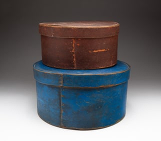 TWO PAINTED BENTWOOD PANTRY BOXES.