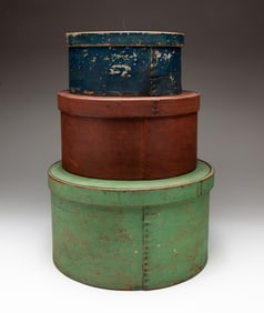 THREE PAINTED PANTRY BOXES.