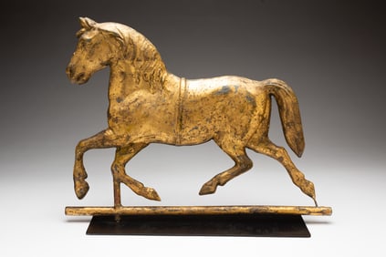 DIMNIUTIVE FULL-BODIED TROTTING HORSE WEATHERVANE.