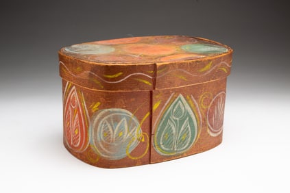 PAINT DECORATED BENTWOOD BOX.