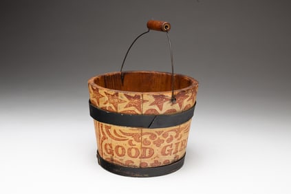 PAINTED AND STENCILED "GOOD GIRL" MINIATURE PAIL.