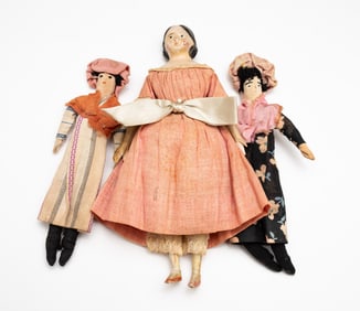 THREE DIMINUTIVE DOLLS.