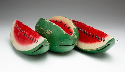 THREE HANGING WATERMELON STILL BANKS.
