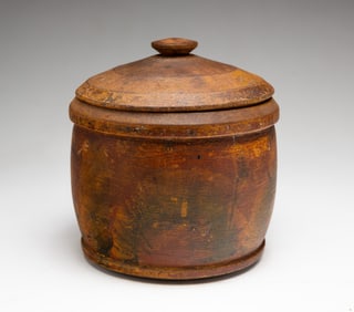 PAINT DECORATED TREENWARE COVERED CANISTER (JAR).