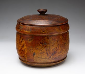 PAINT DECORATED TREENWARE COVERED CANISTER (JAR).