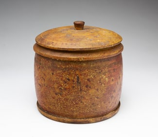 PAINT DECORATED TREENWARE COVERED CANISTER (JAR).