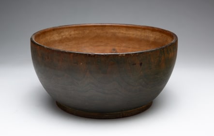 GREEN PAINTED TREENWARE FOOTED BOWL.
