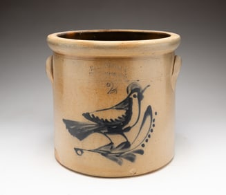 HAXSTUN STONEWARE JAR WITH COBALT DECORATION.