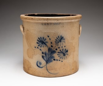 NORTON STONEWARE JAR WITH COBALT DECORATION.