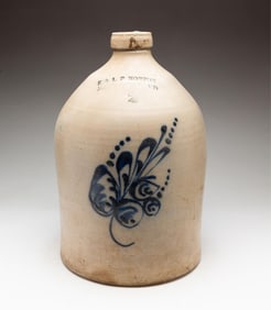 NORTON STONEWARE JUG WITH COBALT DECORATION.