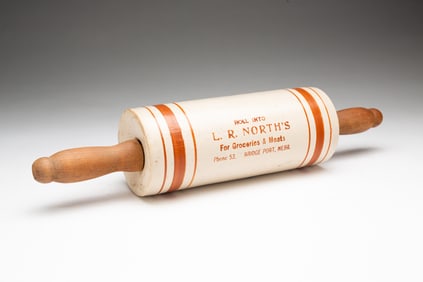 NORTH'S GROCERY STONEWARE ROLLING PIN.