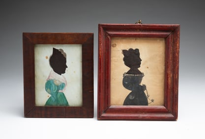 TWO HOLLOW CUT WATERCOLOR SILHOUETTES.