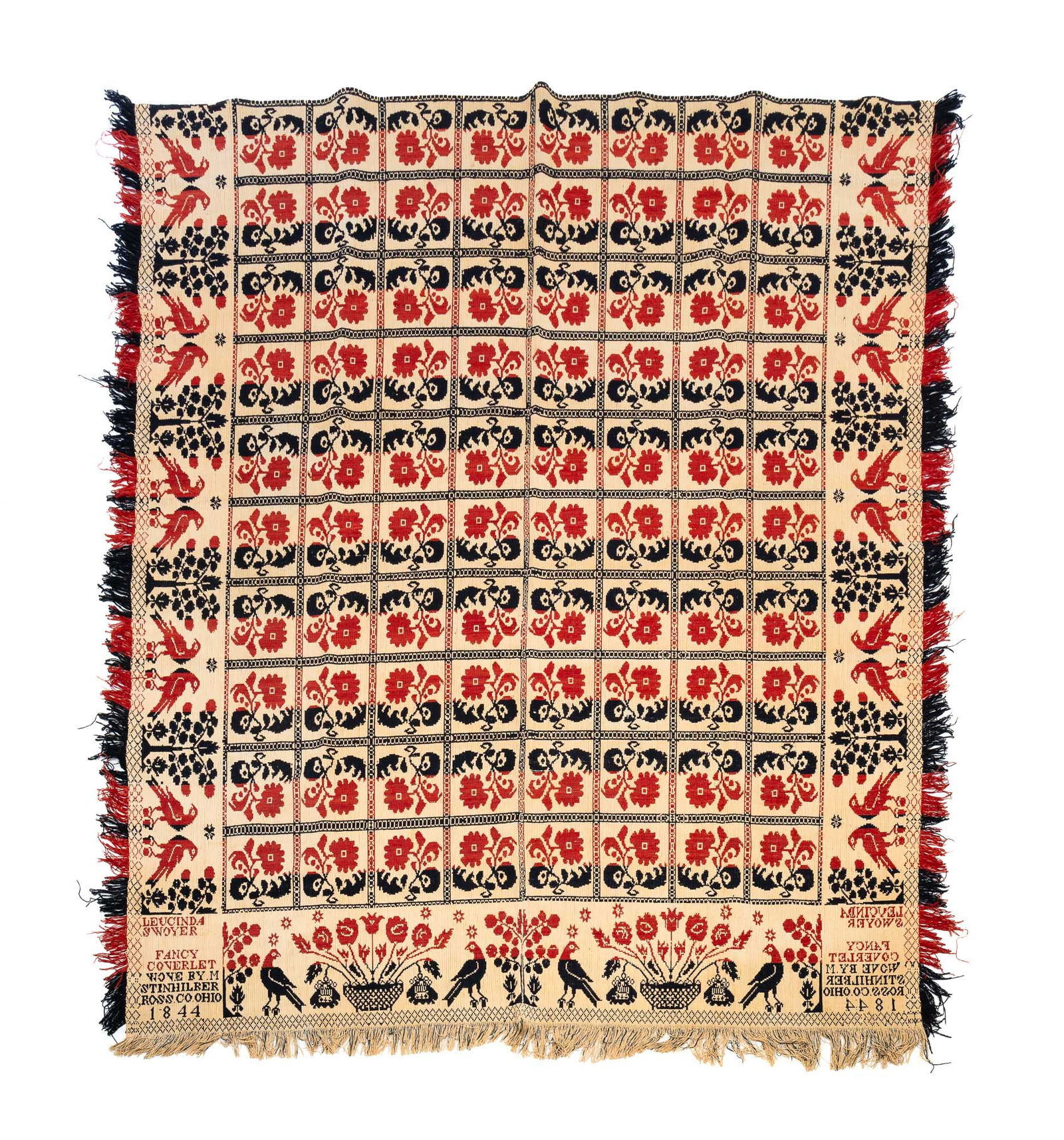 ROSS COUNTY, OHIO JACQUARD COVERLET BY M. STINHILBER.