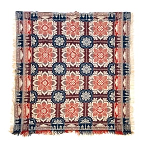 PORTSMOUTH, OHIO DOUBLE WEAVE TWO-COLOR JACQUARD "LIBERTY" COVERLET WITH FLAGS AND THE CAPITOL BY PU