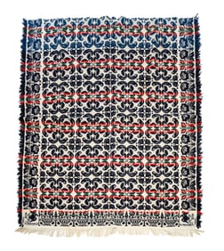 KNOX COUNTY, OHIO DOUBLE WEAVE THREE-COLOR JACQUARD COVERLET DATED 1849.
