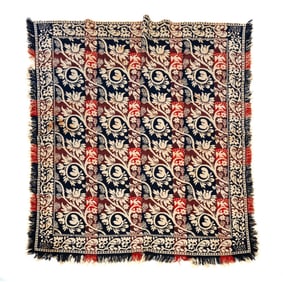 CADIZ, OHIO DOUBLE WEAVE TWO-COLOR JACQUARD COVERLET.