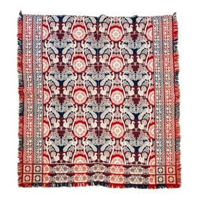 EXCEPTIONAL DOUBLE WEAVE JACQUARD COVERLET ATTRIBUTED TO DANIEL BOYD, COSHOCTON, OHIO.