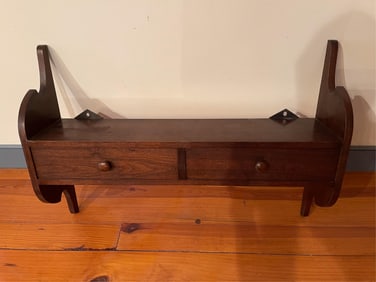 ZOAR, OHIO HANGING SHELF WITH DRAWERS.
