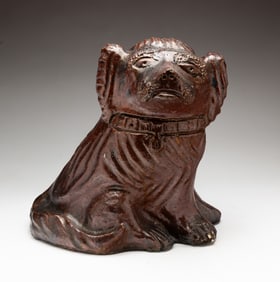 SCARCE OHIO SEWER TILE "FLAT HEAD" SEATED SPANIEL DOG.