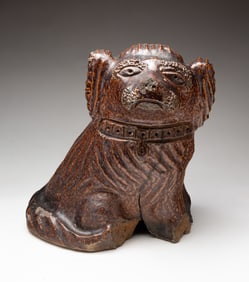SCARCE OHIO SEWER TILE "FLAT HEAD" SEATED SPANIEL DOG.