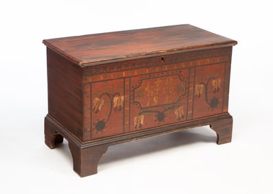 SOMERSET (WESTMORELAND COUNTY) PENNSYLVANIA PAINTED AND DECORATED BLANKET CHEST BY "THE LAZY TULIP"