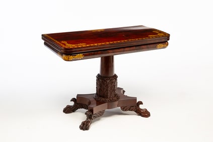 STENCIL-DECORATED MAHOGANY CARD TABLE LABELED W. ALEXANDER (WILLIAM ALEXANDER, PITTSBURGH, PENNSYLVA