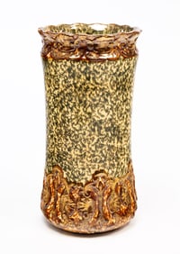 OHIO YELLOW WARE DECORATED UMBRELLA HOLDER.