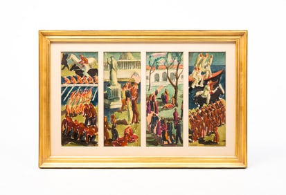 PRINCIPLES OF DEMOCRACY WATERCOLOR BY EMERSON BURKHART (OHIO, 1905-1969).