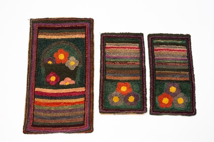THREE FLORAL HOOKED RUGS BY CATHERINE AUGENSTEIN (MARION, OHIO).