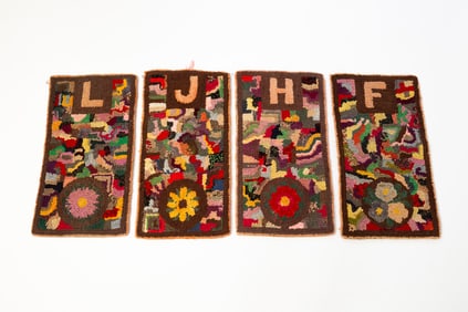 FOUR SMALL HOOKED RUGS BY CATHERINE AUGENSTEIN (MARION, OHIO).