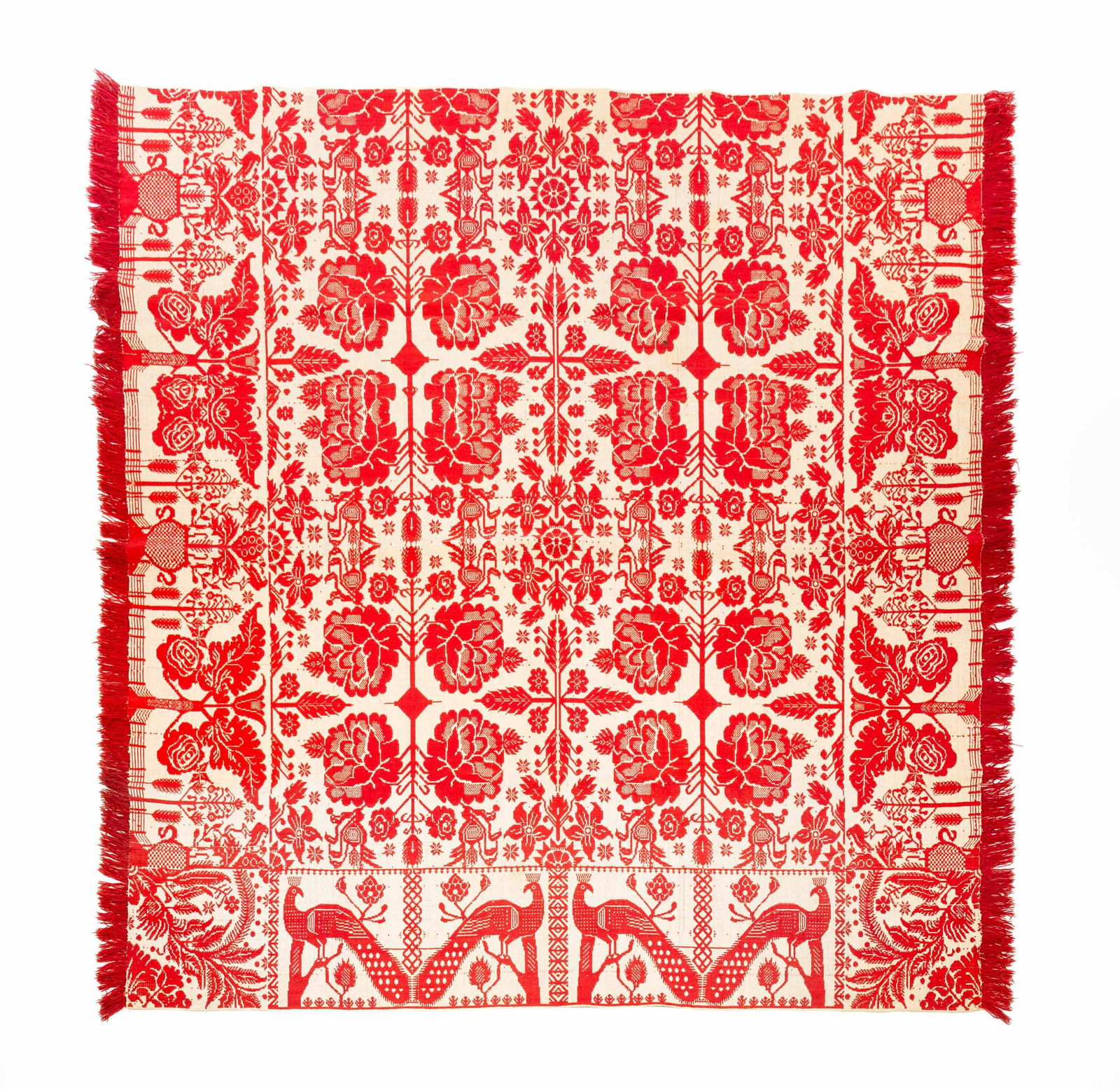 JACQUARD COVERLET, PROBABLY INDIANA. (1 of 3)