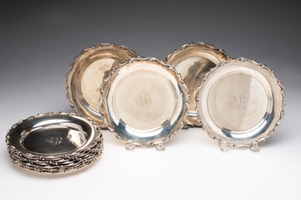 TWELVE DUHME & CO STERLING SILVER PLATES.