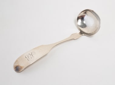 CINCINNATI COIN SILVER SAUCE LADLE MARKED RHODES, ANTHONY AND CO.