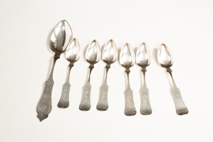 SEVEN CINCINNATI COIN SILVER SPOONS.