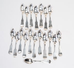 NINTEEN CINCINNATI COIN SILVER TEASPOONS SIGNED C. OSKAMP.
