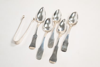 GROUP OF EARLY CINCINNATI COIN SILVER UTENSILS.