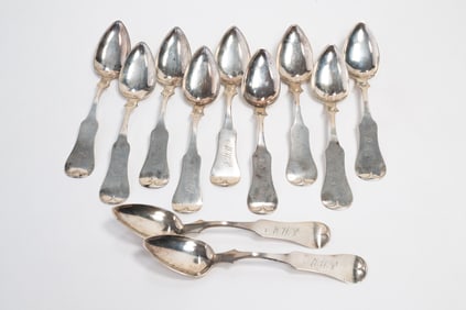 ELEVEN DELAWARE COIN SILVER TEASPOONS SIGNED J. DRAPER.