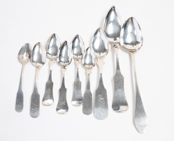 GROUP OF EARLY COIN SILVER SPOONS.