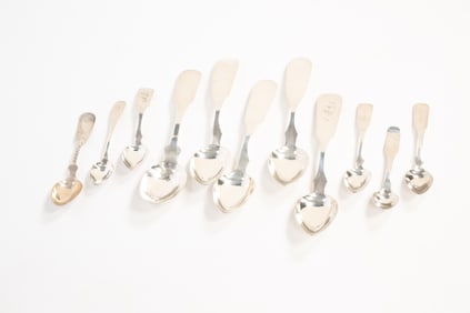 GROUP OF EARLY COIN SILVER SPOONS.