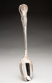 GEORGE III ENGLISH SILVER STUFFING SPOON BY PAUL STORR (1770-1844).
